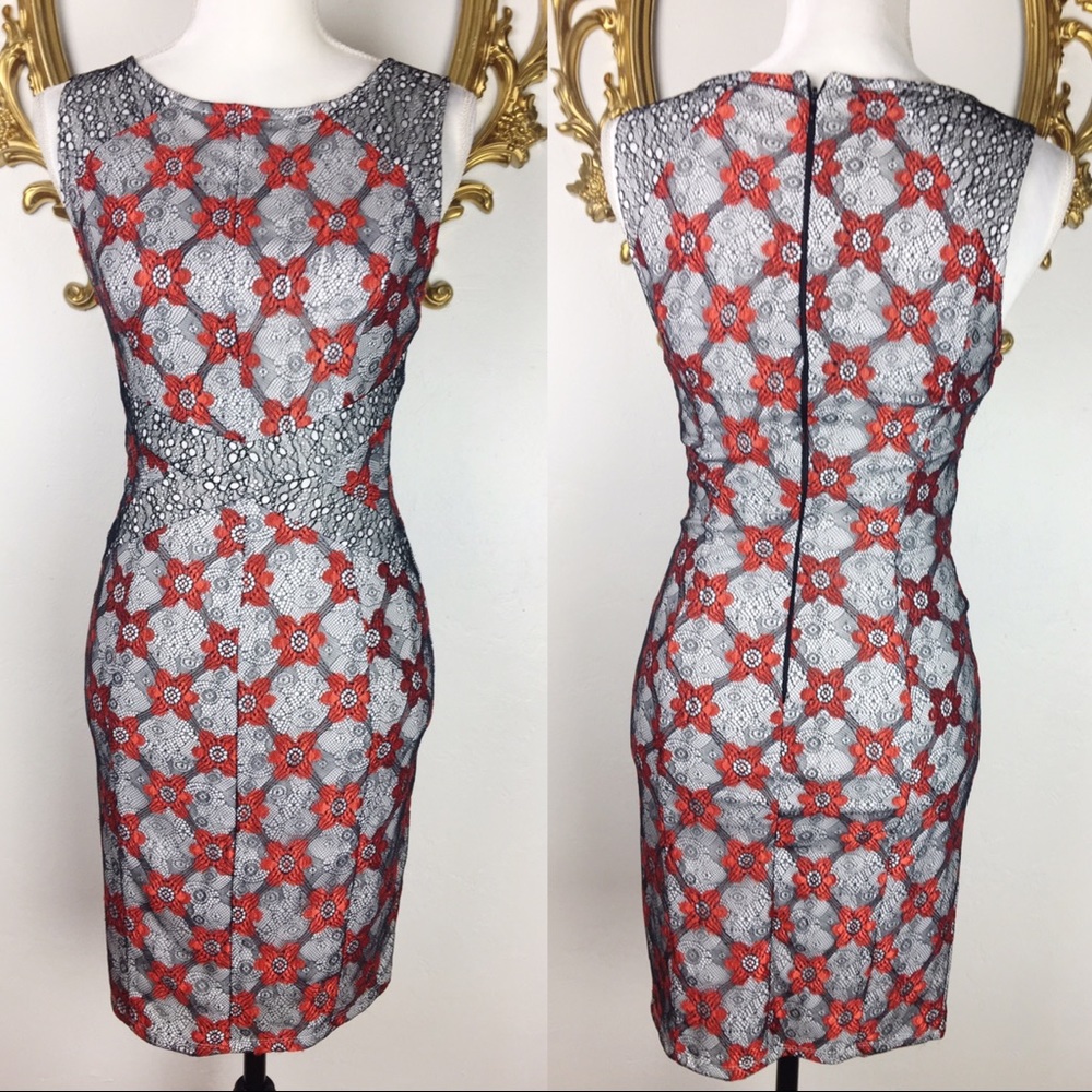 🛑Nikibiki Black/White/Orange Bodycon Dress Size S